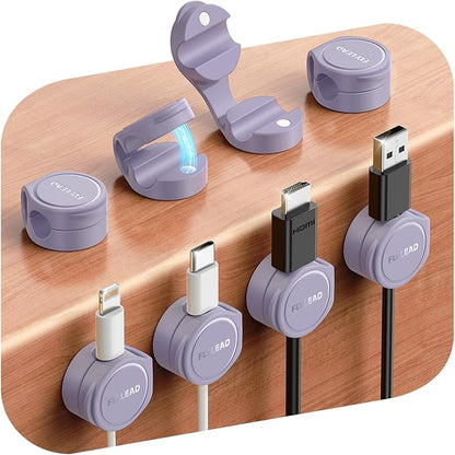 8-Pack Silicone Cord Organizer Magnetic Cable Clips, Adhesive Cable Management Under Desk Wire Hider, FLYLEAD Desktop Cable Organizer for Phone, Office Workspaces Desk Organization Home Accessories