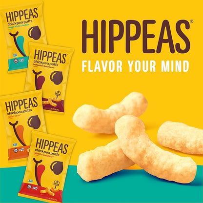 Hippeas Chickpea Puffs, Groovy White Cheddar, 4 Ounce (Pack of 6), 4g Protein, 3g Fiber, Vegan, Gluten-Free, Crunchy, Plant Protein Snacks