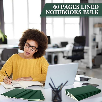 Mimorou 100 Pcs Kraft Notebook Journals 5.5 Inch x 8.3 Inch A5 Softcover Notebooks Bulk for Writing Sketch Office Notepad with 60 Pages 30 Sheets (Green,Lined)