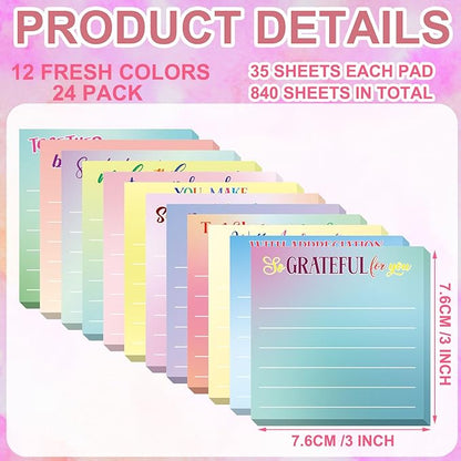 Yinder 24 Pcs Inspirational Sticky Notes Christmas Stocking Stuffers Motivational Sticky Notes Pad Employee Appreciation Gift Bulk for Teacher Nurse Coworker Office 3 x 3'' (Thankful,Classic Color)