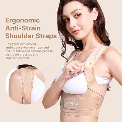 Fit Geno Posture Corrector for Women Invisilite: Invisible Lightweight Back Brace for Neck Shoulder & Upper Back Pain Relief - Improve Posture Correct Hunchback Slouching Under Clothes X-Large