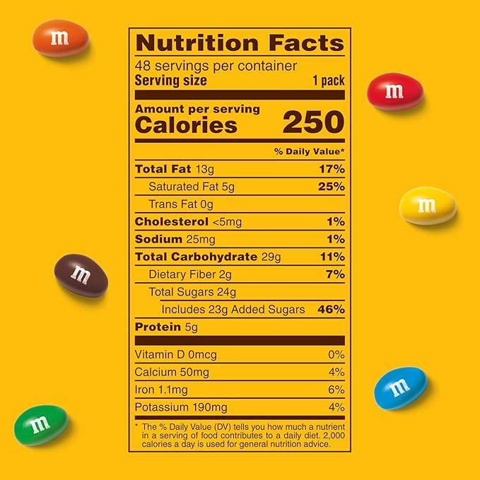 M&M'S Peanut Chocolate Candy, Full Size 1.74 oz Bag, Pack of 48 Bulk Candy Chocolate