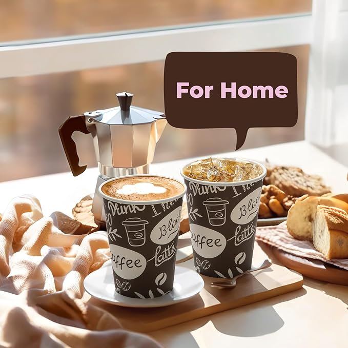 Fit Meal Prep 12 oz Coffee Cups 300 Count, Leak-Proof Hot Cup, Disposable Paper Coffee Cup Bulk for Hot/Cold Beverage, Durable Thickened Paper Cups for Party, Office, Bussines, Home, Bistros