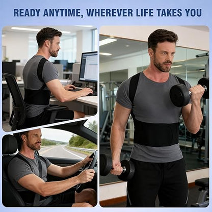 Back Brace Support Posture Corrector for Women & Men – Full Back Support for Upper, Mid & Lower Back Pain Relief, Ergonomic 3-in-1 System Improves Posture & Helps with Slouching, Rounded Shoulders, XL (37–43 in waist)