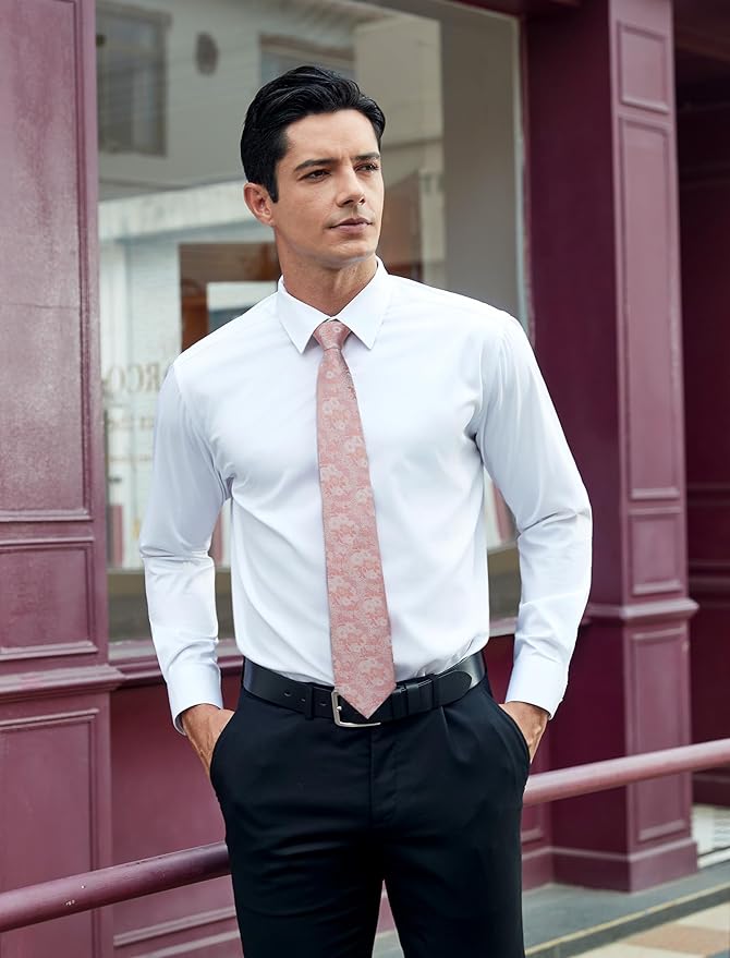 HISDERN Men Floral Ties Woven Classic 3.4" Necktie Set Formal Tie Pocket Square for Wedding with Handkerchief Gift Box