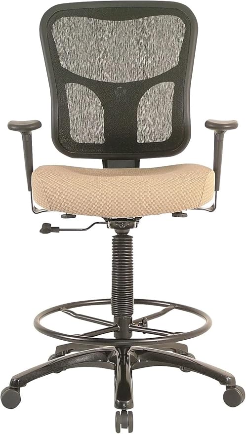 Tempur-Pedic TP8200C Fabric Drafting Stool with Backrest and Footrest with Lumbar Support, with Tempur Material, Cooling Gel Layer, Beige