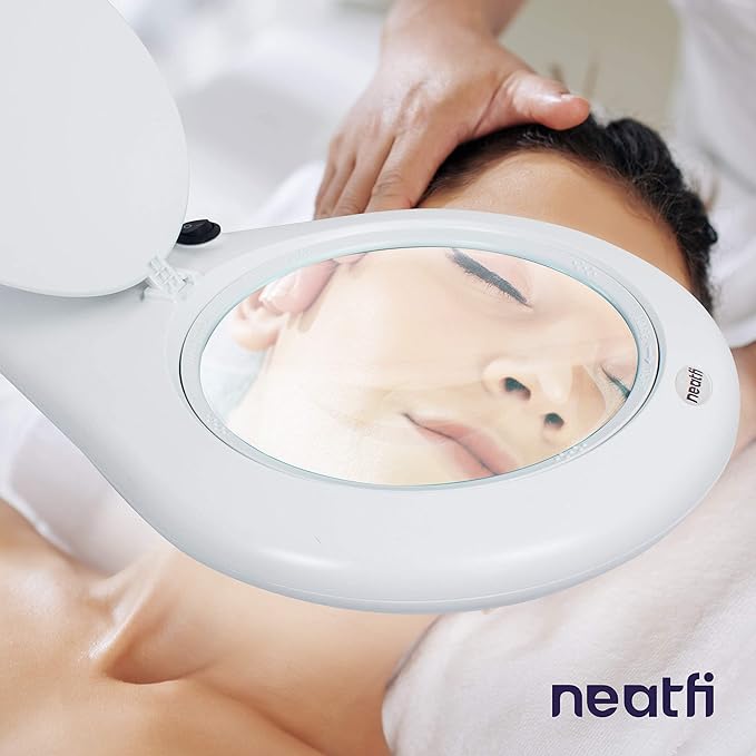 Neatfi Elite XL HD Super LED Magnifying Lamp with Clamp – 7” Glass Lens, 6500K Daylight, Glare-Free, Adjustable Arm, Lamp for Reading, Sewing, Crafting (7 Inch Lens, White)
