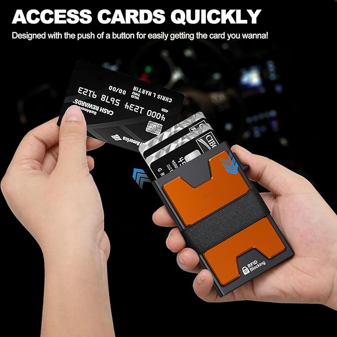 Slim Aluminum Card Holder Wallet for Men, Durable Expandable Backplate, RFID Blocking Minimalist Metal Pop Up Wallet, Holds 12+ Cards Plus Cash