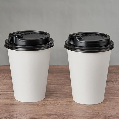 RACETOP 12 oz 50 Pack Disposable Paper Coffee Cups with Lids, Paper Coffee Cups with Lids 12 oz, Hot Cup for Home/Office