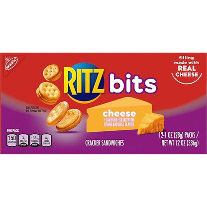 RITZ Bits Cheese Sandwich Crackers, Bulk Lunch Snacks, 48 Snack Packs (4 Boxes)