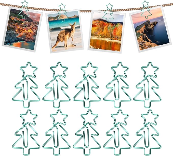Tree Shape Paper Clips, 100pcs Cute Paperclips, Decorative Non Slip Bookmark Paperclips for School Home, Electroplating Process for Lasting Use, Includes Storage Box