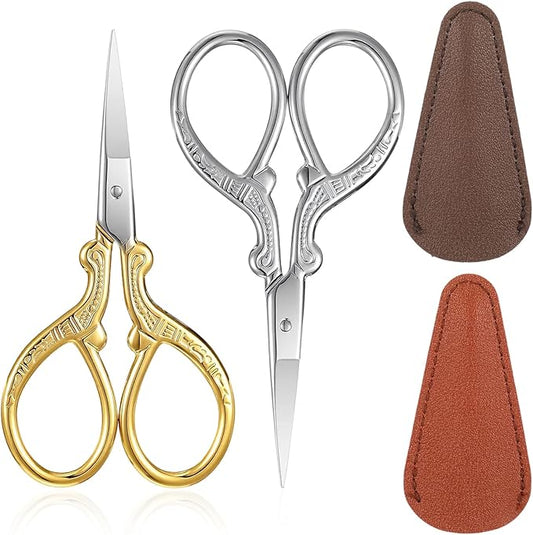2 Pcs Embroidery Scissors 3.6 Inch, Small Sewing Scissors with PU Cover Stainless Steel Scissor Dressmaker Shears for DIY Craft Sewing Fabric Paper