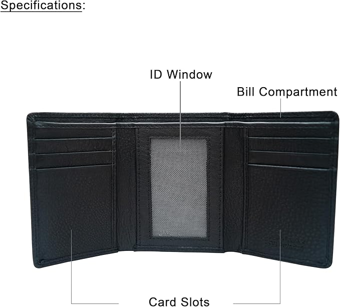 VANSI Genuine Leather Modern TriFold Design Wallet and Card Holder for Men (BLACK)