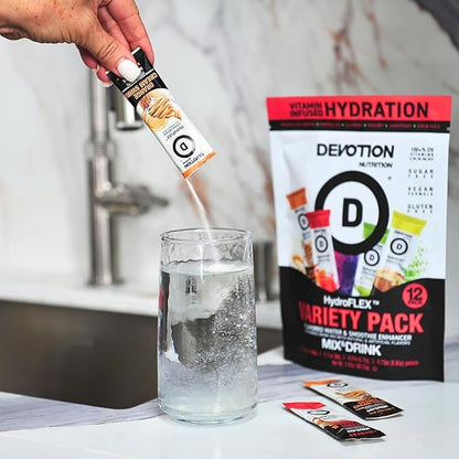 Devotion Nutrition HydroFLEX Packets | Vitamin Infused Hydration Powder | Water Enhancer Drink Mix | Sugar Free, Gluten Free, Vegan | 12 Pack (4 Flavor Variety)