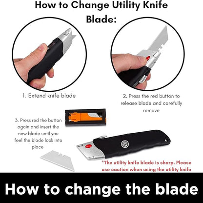 INTERNET'S BEST Premium Utility Knife Set | Retractable Box Cutter with Rubber Handle | Heavy-Duty Cutting for Cardboard, Carpet, Plastic | Retractable Blade | Includes 2 Razor Knives & Extra Blades