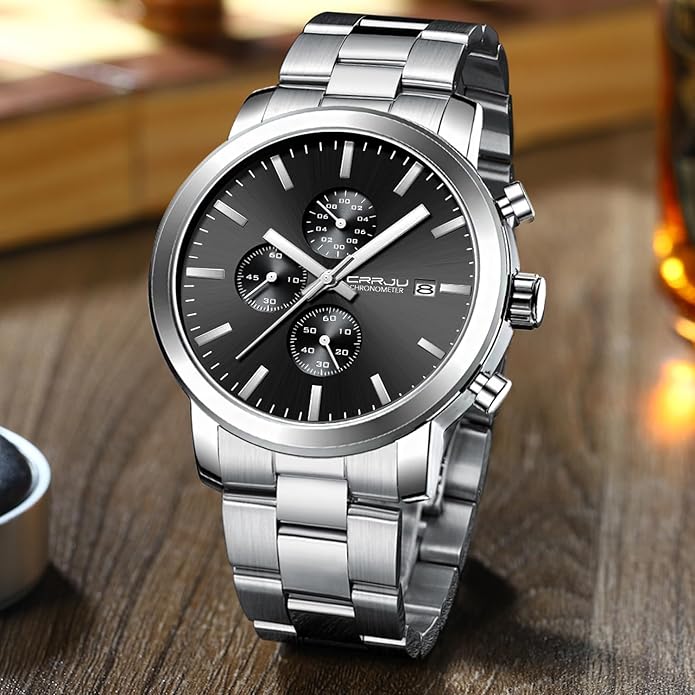 CRRJU Mens Stylish Casual Quartz Watches for Men Luxury Waterproof Calendar Chronograph Japan Movement Wristwatches