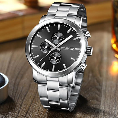CRRJU Mens Stylish Casual Quartz Watches for Men Luxury Waterproof Calendar Chronograph Japan Movement Wristwatches