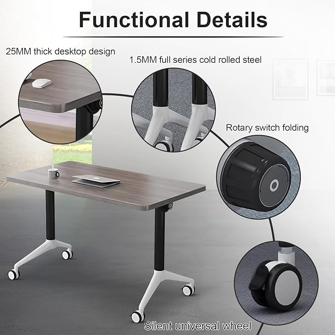 Conference Room Table, Folding Conference Table with Flip-Top Design, Mobile Seminars Dynamic Meetings Training Tables for Offices, Classrooms, and Meeting Room (8, grey1915, 70.8in)