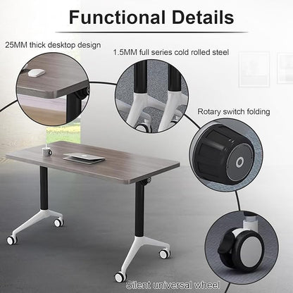 Conference Room Table, Folding Conference Table with Flip-Top Design, Mobile Seminars Dynamic Meetings Training Tables for Offices, Classrooms, and Meeting Room (8, grey1915, 70.8in)
