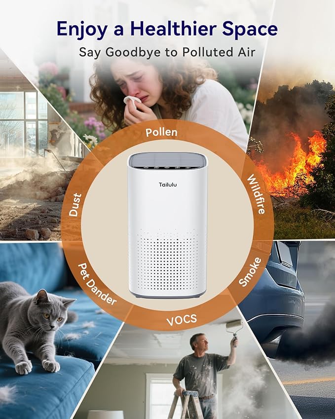 Air Purifiers for Home Large Room up to 1500ft², Tailulu H13 True HEPA Air Purifier for Pets Dust Odor Smoke, Air Purifier for Bedroom with 15dB Quiet Sleep Mode for Bedroom Office Living Room
