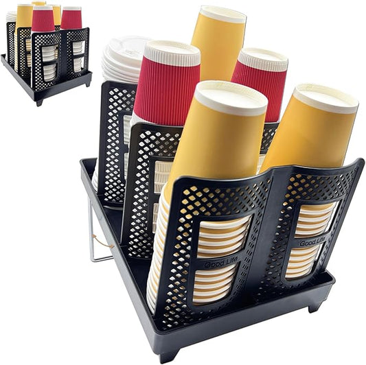 Cup and Lid Holder, CIT ZCFYU Adjustable Coffee Cup Organizer 6 Compartment, Disposable Paper Cup Dispenser fits 8-22oz, Plastic Cup Storage Rack for Coffee Station Bar Countertop Breakroom, Station