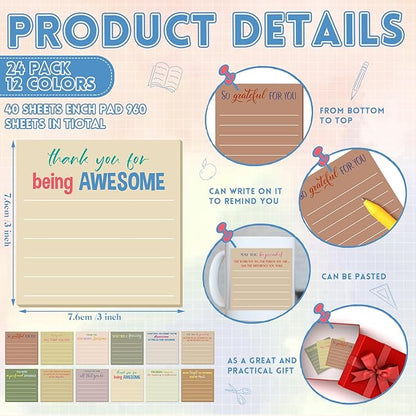 Yinder 48 Pcs Employee Appreciation Sticky Notes Xmas Gift Bulk Motivation Note Pads Mini Inspirational Note Gift for Teacher Nurse Staff Coworker Office Supply 3 x 3'' (Appreciation,Boho)