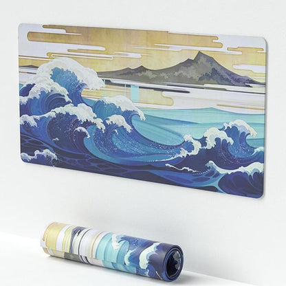 Large Sea Wave Mouse Pad, Blue Anime Desk Mat,Extended Non-Slip Keyboard Mousepad Office Desk Pad 23.6" x 11.8" Gaming Mouse Pads Desktop Protector for Office and Home