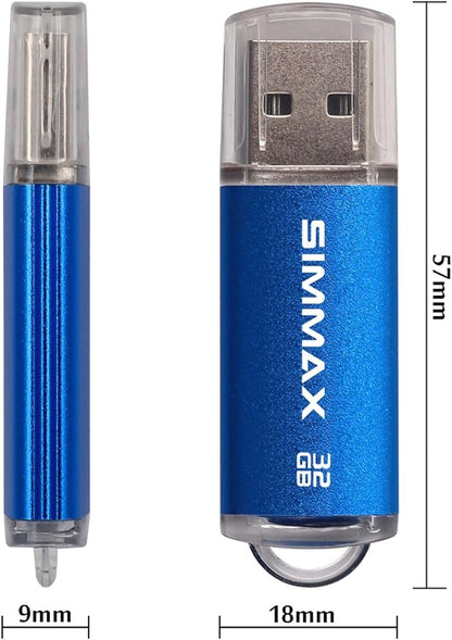 Flash Drive 5 Pack 32GB USB 2.0 Flash Drives Thumb Drive Memory Stick Pen Drive with Led Indicator (Blue Green Black Red Purple)