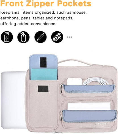 MOSISO 360 Protective Laptop Case 13.3 inch, 13-13.3 inch Laptop Sleeve Compatible with MacBook Air/Pro 13 / Pro 14, HP Dell ASUS Lenovo,Side Open Bag with 2 Raised&1 Flapover Pockets, Stone Gray