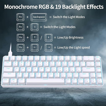 DIERYA T68SE 60% Gaming Mechanical Keyboard,Ultra Compact Mini 68 Key with Brown Switch Wired Keyboard,Anti-Ghosting Keys, for Windows Laptops and PC Gamers,White