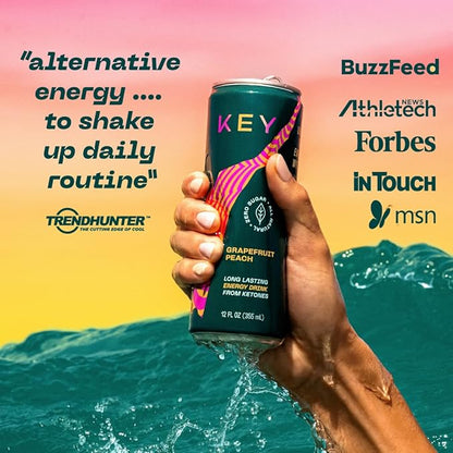 KEY Ketone Energy Drink - Sugar Free, 80mg Low Caffeine, All Natural, 11.5g Ketones, Long Lasting Energy, Green Tea & L-Theanine for Mental Focus, Pineapple Passionfruit (Pack of 12)