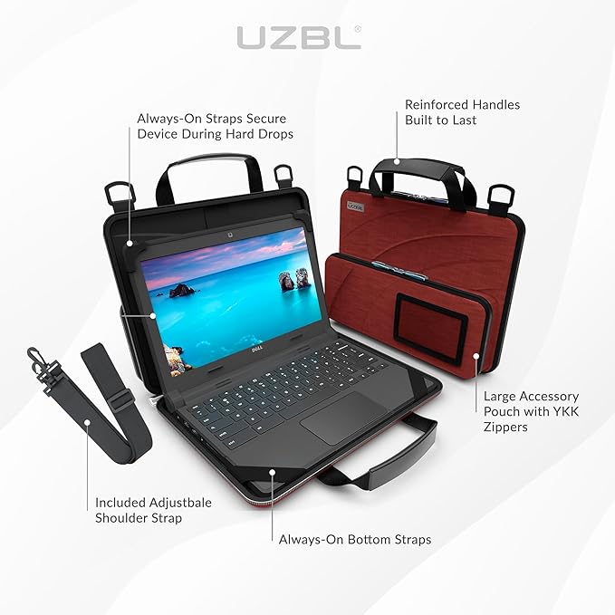 UZBL 11-11.6 Inch Always-on Chromebook Protective Hard Case with Accessory Pouch and Adjustable Shoulder Strap