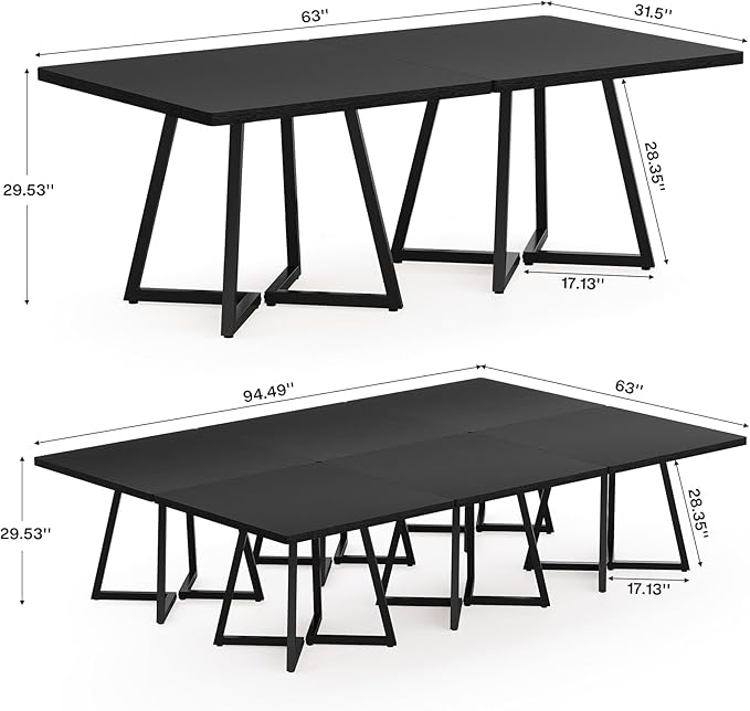 Tribesigns 31.5" Square Conference Table Set of 2, 63" Industrial Office Meeting Table for 4-6 People, Business Podcast Furniture with Metal Base for Small Spaces, Office Conference, Black