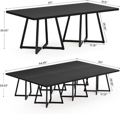 Tribesigns 31.5" Square Conference Table Set of 2, 63" Industrial Office Meeting Table for 4-6 People, Business Podcast Furniture with Metal Base for Small Spaces, Office Conference, Black