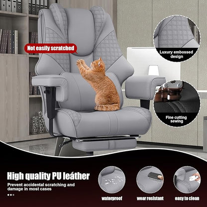 600LBS Big and Tall Office Chair, Oversized Leather Executive Chair with Foot Rest, Wide Ergonomic High-Back Reclining Computer Desk Chair for Heavy People with Lumbar Support and Rolling Wheels