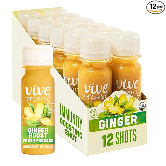 Vive Organic Immune Support Ginger Shot, Cold-Pressed Ginger Root & Organic Juice, Gluten Free, Vegan, Immunity Booster 2 Fl Oz (Pack of 12)