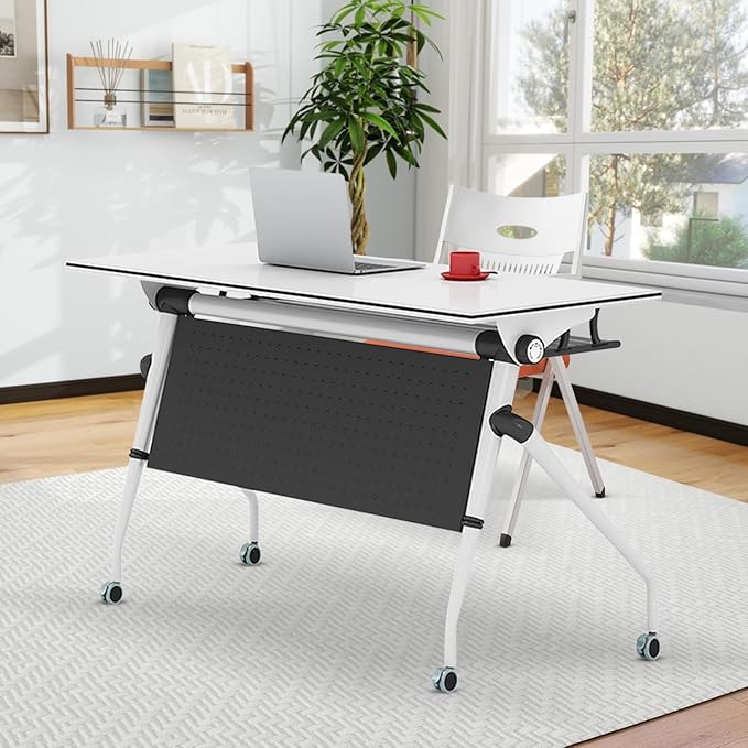 Folding Conference Table,Rolling Meeting Table for Conference Room,Flip Top Mobile Trainning Table with Wheels,Foldable Conference Room Tables,Rectangle Meeting Seminar Tables for Office (4Pc, 53.1in