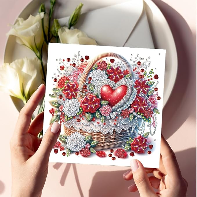 6pcs DIY Love Rose Gifts Diamond Art Painting Greeting Cards Kit with Envelopes, Rhinestone Craft Holiday Valentine's Day Birthday Card Gift Making Supplies for Girlfriend