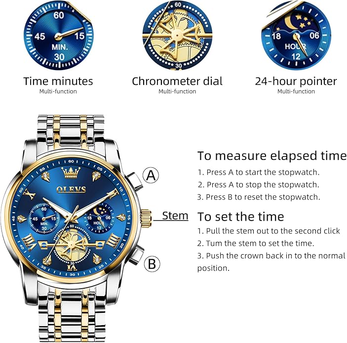OLEVS Men Silver Watches,Men's Stainless Steel Chronograph Watch,Man Analog Quartz Big Face Male Watches Luxury Waterproof Roman Numeral Dress Diamond Relojes para Hombre