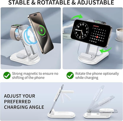 2026 Travel Wireless Fast Charging Station,Magnetic 3 in 1 Charger with Light for iPhone16 15 14 13 12 Pro Max Plus,Apple Watch Series & Air pods 4 3 2 Pro-Gifts for Wife & Husband(Pink)