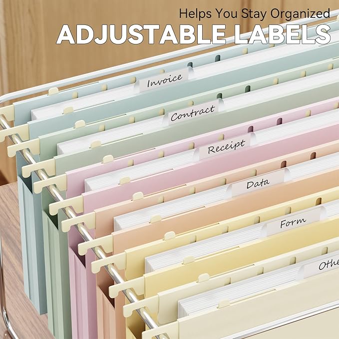 Extra Capacity Legal Size Hanging File Folders,1" Pastel Expanding Pocket,12 Pack Plastic Hanging Folder with Tabs,Filing Cabinet Folders for Your Home Office School Bulk File and Documents