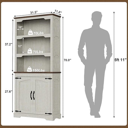 Tall Bookcase, 70 inch Height, 5-Tier Open Storage Shelf, 31.5 in Wide Standing Bookshelves for Home, Office, Bedroom, School, Library, 31.5W * 11.81D *70H (White Espresso, Wooden Door)