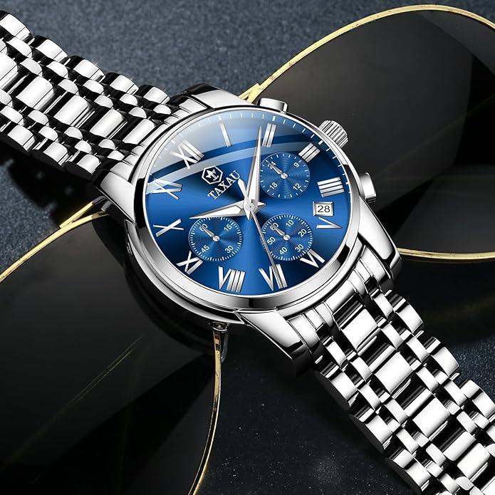 Watch Men Stainless Steel Luxury Diamond Chronograph with Date Business reloj de Hombre