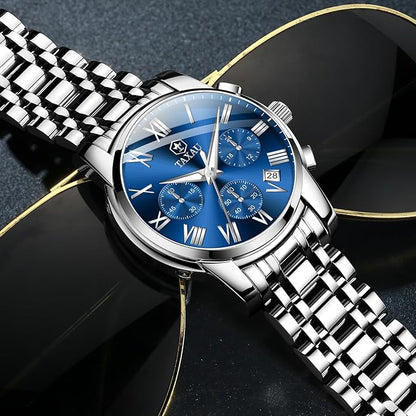 Watch Men Stainless Steel Luxury Diamond Chronograph with Date Business reloj de Hombre