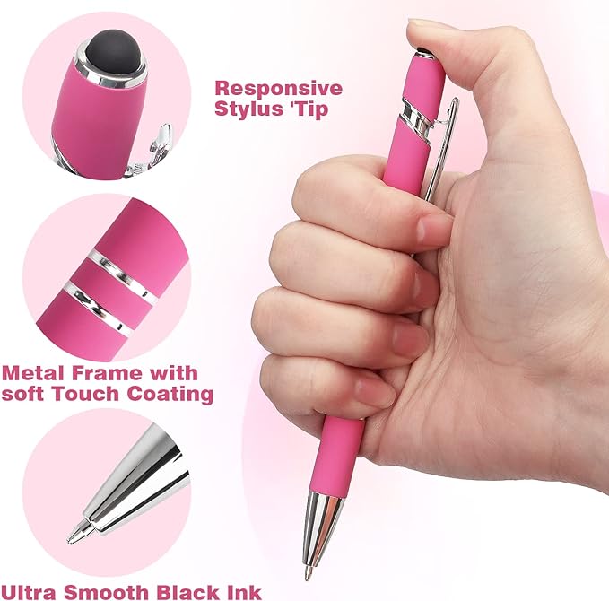 Bribobo 8 Pack Ballpoint Pen 2-in-1 Stylus Retractable Ballpoint Pen with Stylus tip, Metal Stylus Pen for Touch Screens, 1.0 mm Black Ink(Mixed Color)