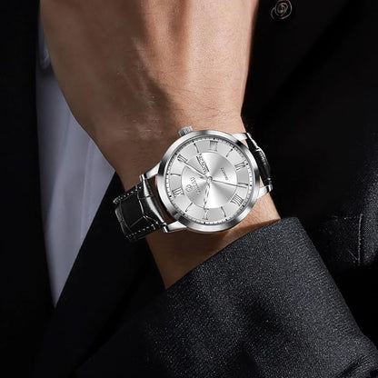 Mens Watches Luxury Dress Waterproof Leather Watch with Date Day Analog Quartz Large Number Wrist Watch Casual Classic Luminous Scales Big Face Easy Read Reloj para Hombre