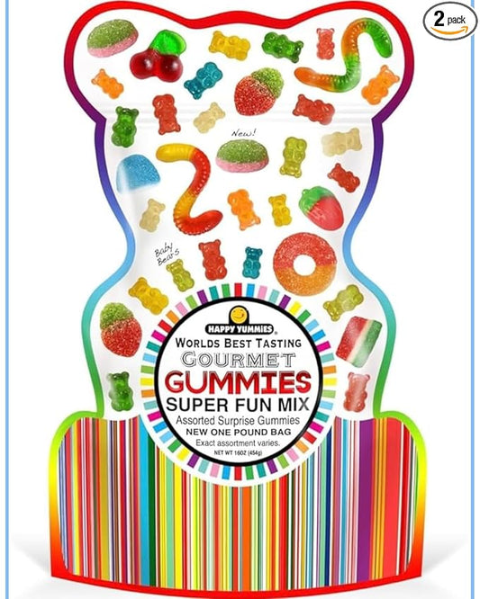 2 Pack Of Happy Yummies Worlds Best Tasting Gourmet Gummies Super Fun Mix 16oz (Pack Of 2)