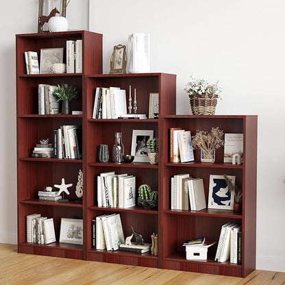 Bookshelf, 3 Shelf Bookcase Open Modern Bookshelf, Bookcase with Freestanding Display Storage, Wooden Book Shelf for Bedroom, Living Room, Dinning Room, Office, 60 Inch, Deep Brown