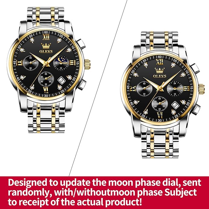 OLEVS Men's Luxury Watch Waterproof Luminous Easy Read Chronograph Watches Full Gold/White Dail/Black Face with Calendar Wristwatch