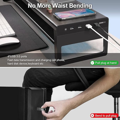 Vaydeer 2 Tiers Dual Monitor Stand USB 3.0 Aluminum Monitor Riser Strong & Sturdy Suitable for Computer,PC Monitor, Laptop, TV, Printer Metal Desk Organizer black